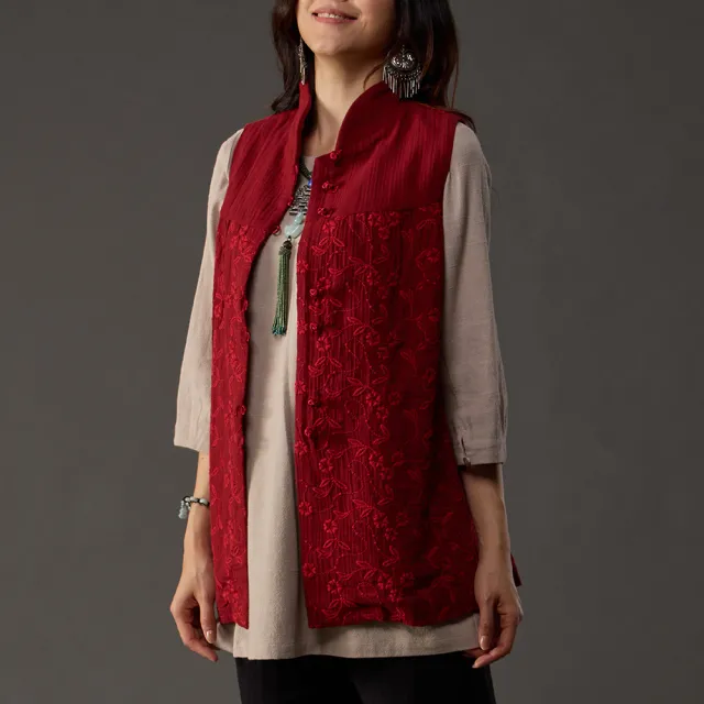 【古典美】古典美18086 刺繡配色背心(棉麻/純棉/亞麻/中國風/漢服/茶禪服/手染服)