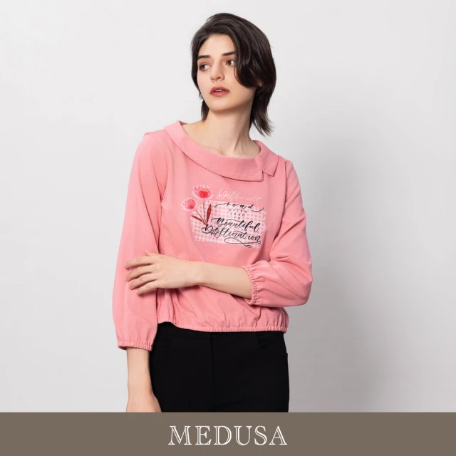 MEDUSA 曼度莎 現貨-甜甜粉紅小圓翻領T恤（M-XL）｜女休閒上衣 長袖T恤(501-15401)