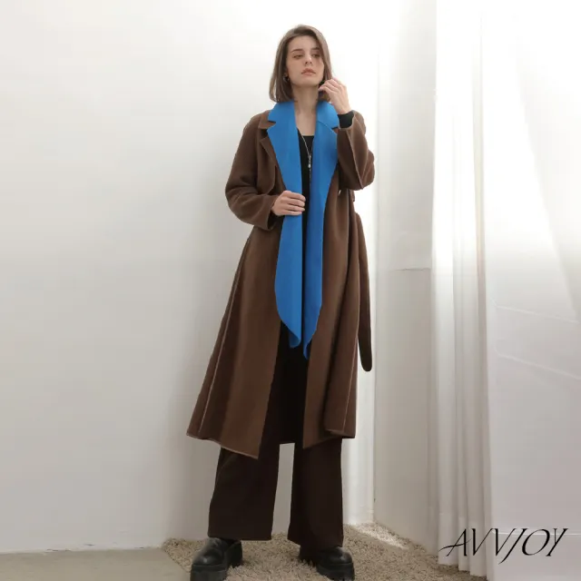 【AVVJOY 艾薇卓爾】絲光包邊大衣(純羊毛 冬天 保暖 外套 長版大衣 西裝領 百搭外套 保暖外套 AVVY103DY)