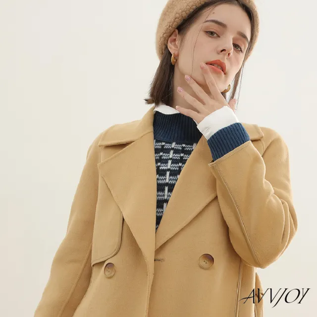 【AVVJOY 艾薇卓爾】絲光包邊大衣(純羊毛 冬天 保暖 外套 長版大衣 西裝領 百搭外套 保暖外套 AVVY103DY)（其他規格）