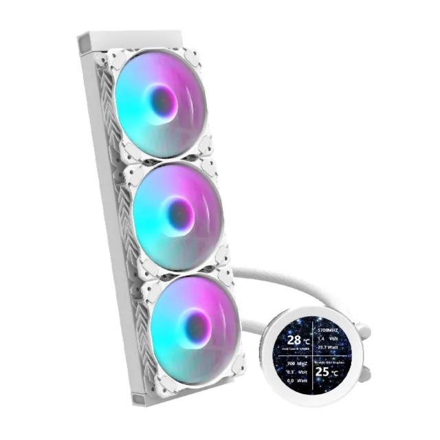 【darkFlash 大飛】大飛 Nebula DN360S LCD 一體式 水冷 CPU 散熱器-白色(全新 2.1 吋 IPS 水冷頭顯示螢幕)