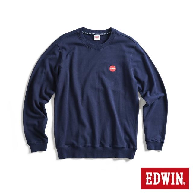 【EDWIN】男裝 紅日刺繡LOGO厚長袖T恤(丈青色)