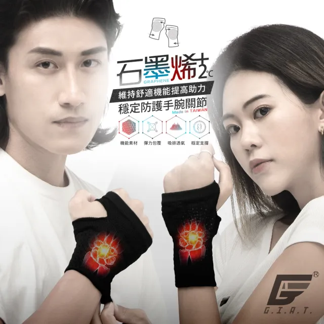 【GIAT 吉亞特】石墨烯遠紅外線護膝套+手腕套組(男女適用 台灣製)繞境穿搭 馬拉松 路跑