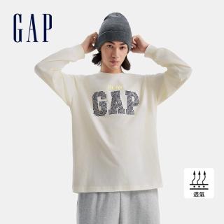 【GAP】男裝 Logo純棉印花長袖上衣-米白色(678479)