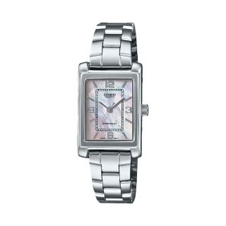 【CASIO 卡西歐】方型指標女錶 淡粉 珍珠母錶面 不鏽鋼錶帶 生活防水(LTP-1234DS-4A)