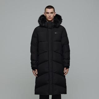 【國家地理服飾官方旗艦】男裝ATLAS WINDSTOPPER 長版羽絨外套 - 炭黑色(GORE-TEX/可拆帽/鵝絨)