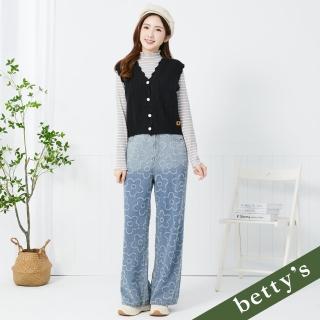 【betty’s 貝蒂思】迪斯可風緹花鬆緊腰水洗牛仔寬褲(淺藍)
