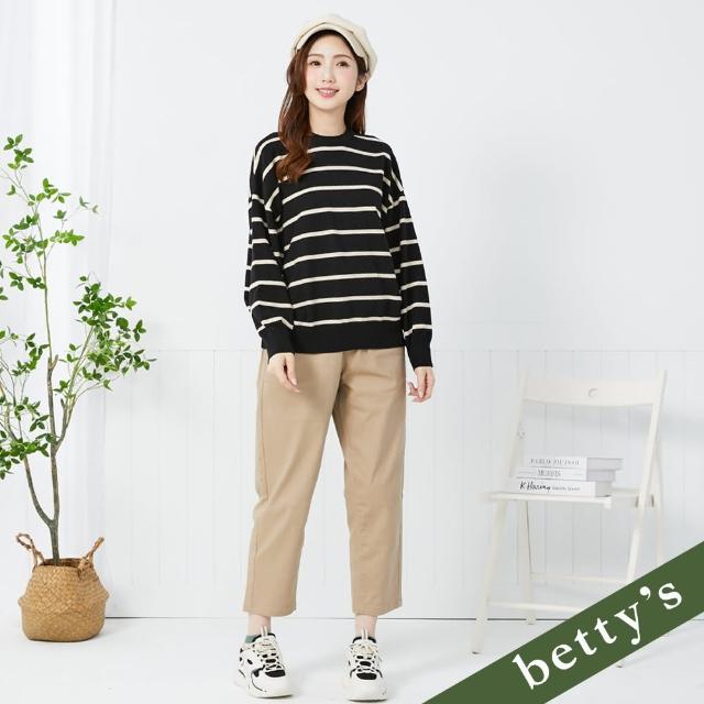 【betty’s 貝蒂思】腰鬆緊抽繩排釦休閒長褲(卡其)