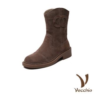 【Vecchio】真皮騎士靴 牛皮騎士靴/真皮磨砂牛皮復古經典西部風騎士靴(卡其)