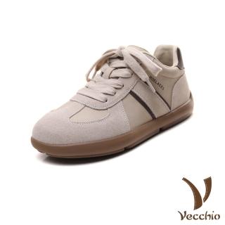 【Vecchio】真皮運動鞋 牛皮運動鞋/真皮磨砂牛皮復古線條設計軟底運動鞋(米)