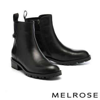 【MELROSE】美樂斯 別致時尚金屬釦牛皮厚底短靴(黑)
