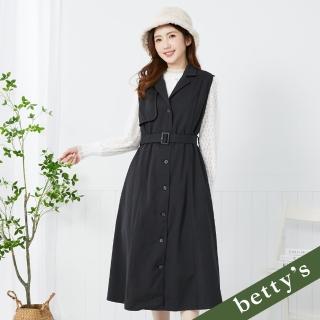 【betty’s 貝蒂思】翻領腰帶單排釦無袖洋裝(黑色)