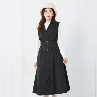【betty’s 貝蒂思】翻領腰帶單排釦無袖洋裝(黑色)