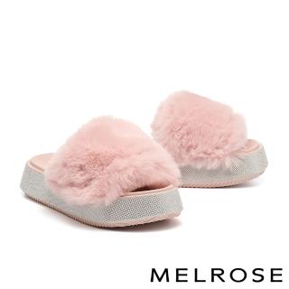 【MELROSE】美樂斯 奢華暖感毛毛寬頻厚底拖鞋(粉)
