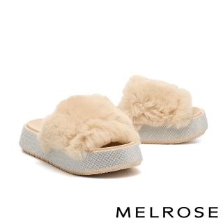 【MELROSE】美樂斯 奢華暖感毛毛寬頻厚底拖鞋(杏)