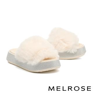 【MELROSE】美樂斯 奢華暖感毛毛寬頻厚底拖鞋(白)