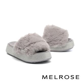 【MELROSE】美樂斯 奢華暖感毛毛寬頻厚底拖鞋(灰)