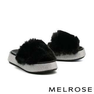 【MELROSE】美樂斯 奢華暖感毛毛寬頻厚底拖鞋(黑)