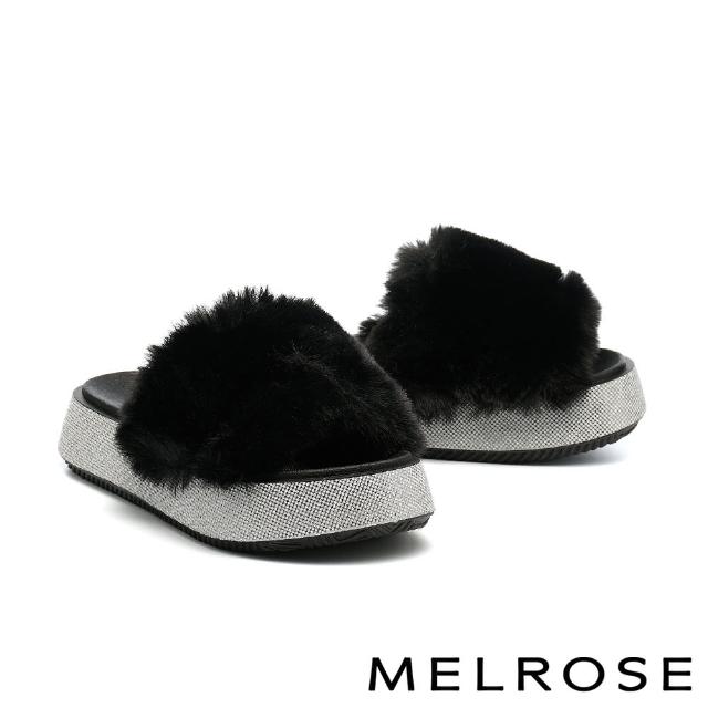 【MELROSE】美樂斯 奢華暖感毛毛寬帶厚底拖鞋(黑)