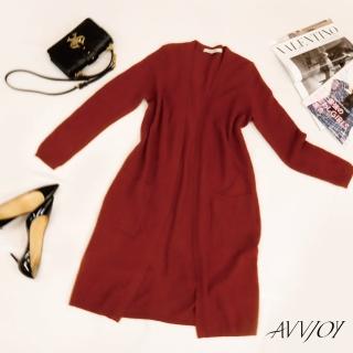 【AVVJOY 艾薇卓爾】羊絨V領長版罩衫(純羊毛 冬天 針織 外套 羊毛外套 百搭外套 保暖外套 G82325-1051)
