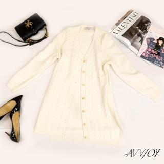 【AVVJOY 艾薇卓爾】羊絨V領長版外套(純羊毛 冬天 針織 外套 羊毛外套 百搭外套 保暖外套 G82325-1087)