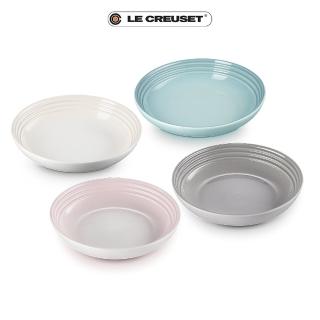 【Le Creuset】瓷器悠然恬靜系列義麵盤組22cm-4入(蛋白霜/貝殼粉/海洋之花/迷霧灰)