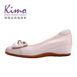 【Kimo】優雅舒適蝴蝶結OL上班族軟牛皮低跟鞋 女鞋(米白 版型正常 D04BDWF032010)