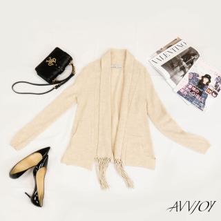 【AVVJOY 艾薇卓爾】羊絨元寶流蘇罩衫(純羊毛 短版 罩衫 外套 羊毛外套 針織外套 保暖外套 G82325-1075)
