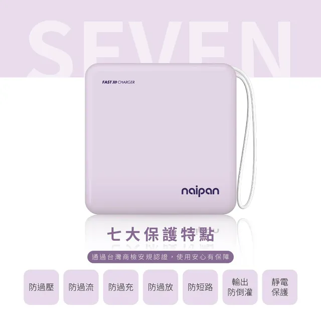 【Naipan】PGO-054 10000mAh 二合一自帶線便攜行動電源 Type-C/lightning充電寶 快充充電器