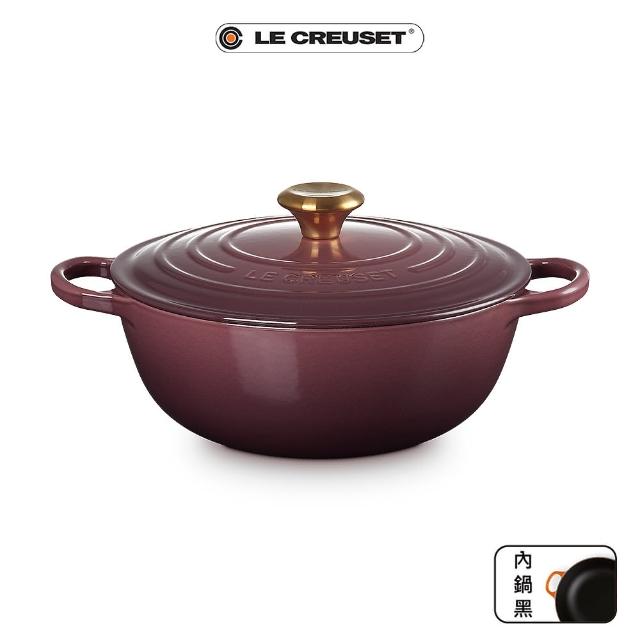 【Le Creuset】典藏琺瑯鑄鐵鍋媽咪鍋 26cm(無花果-金頭)