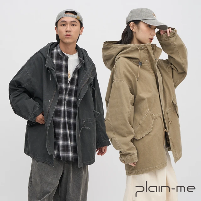 plain-me 水洗棉軍風連帽風衣外套 PLN1173-242(男款/女款 共2色 風衣 軍風 連帽外套)