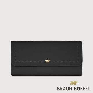 【BRAUN BUFFEL 德國小金牛】珍妮絲 14卡兩折長夾-黑色(BF840-621-BK) 錢包送禮推薦
