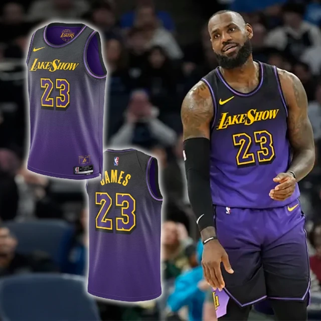 NIKE 耐吉 球衣 2024/25 NBA Swingman 男款 黑紫黃 LeBron James 湖人 城市版(FQ4346-504)