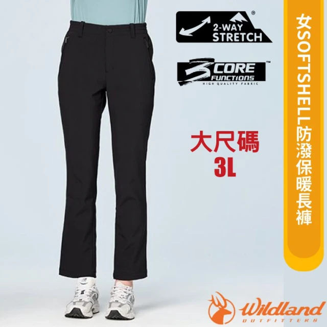 Wildland 荒野 女 SOFTSHELL防潑保暖長褲_3L大尺碼.休閒運動褲(W2315-54 黑色)