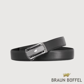 【BRAUN BUFFEL 德國小金牛】臺灣總代理 商務型男 簡約造型自動扣皮帶-鎗色(BF24S-WEG208-SGU)