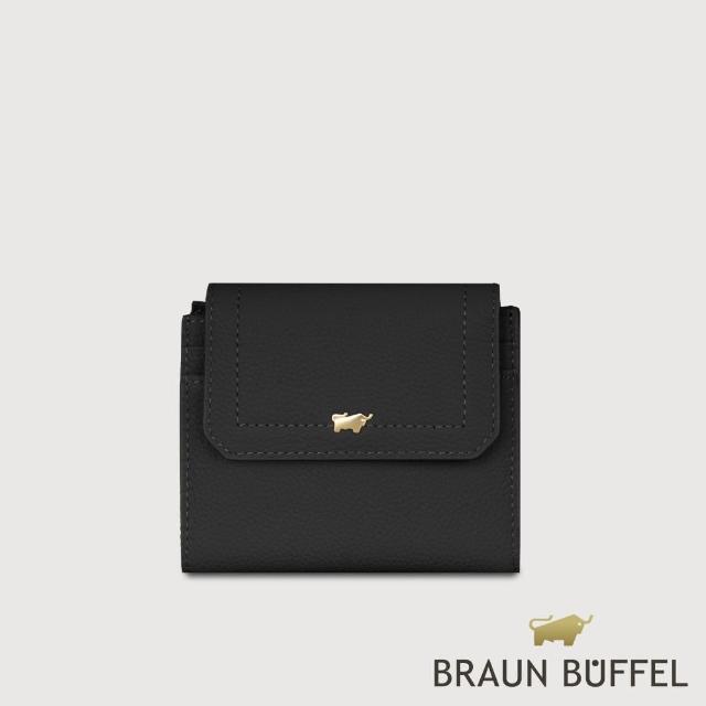 【BRAUN BUFFEL 德國小金牛】台灣總代理 珍妮絲 8卡三折短夾-黑色(BF840-414-BK)
