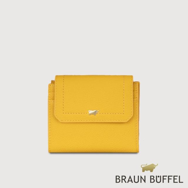 【BRAUN BUFFEL 德國小金牛】台灣總代理 珍妮絲 8卡三折短夾-向日葵黃(BF840-414-SF)