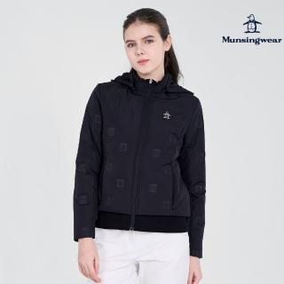 【Munsingwear】企鵝牌 女款黑色時尚拼接可拆帽輕羽絨外套 MLUL6603
