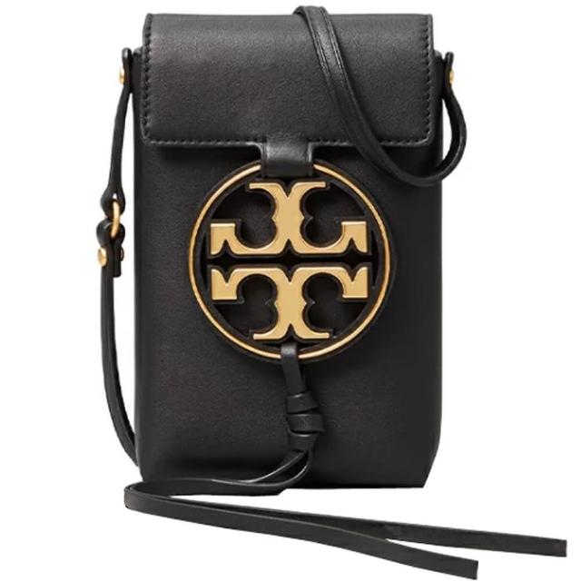 【TORY BURCH】MILLER專櫃款黑色皮革圓形LOGO手機斜背包