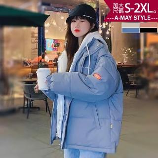 【Amay Style 艾美時尚】中大尺碼女裝 羽絨外套 假兩件保暖加厚韓系羽絨棉連帽外套。S-2XL(4色.預購)