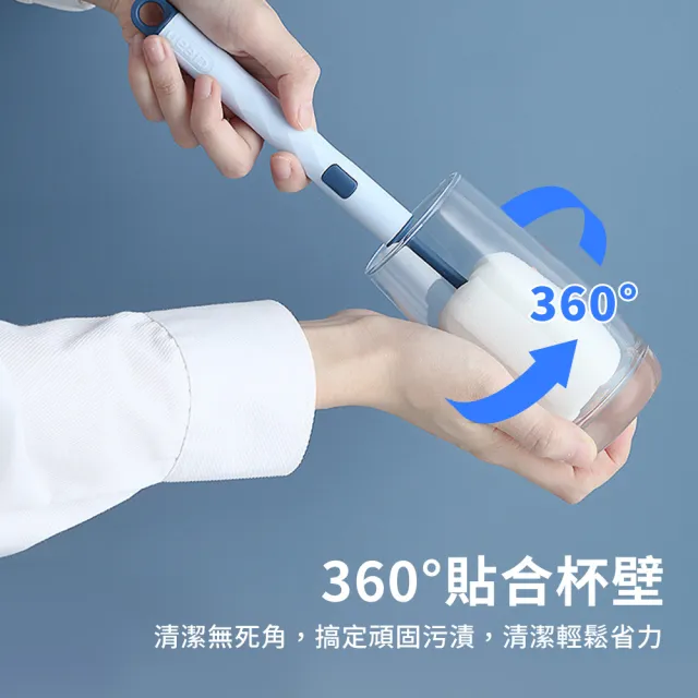 【SYU】1+2入組 長柄海綿杯刷 可替換刷頭(海綿杯刷 杯刷 奶瓶刷 洗杯刷 海綿刷 水壺刷 杯子刷)