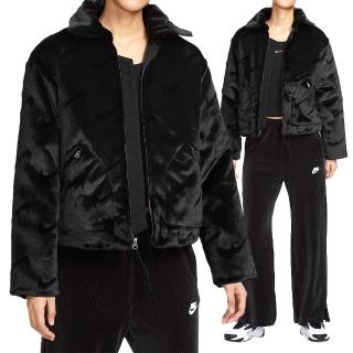 【NIKE 耐吉】ESSNTL HBR AOP FUR 女款 黑色 毛絨絨 梭織 口袋 運動 寬鬆 外套 FV8020-010