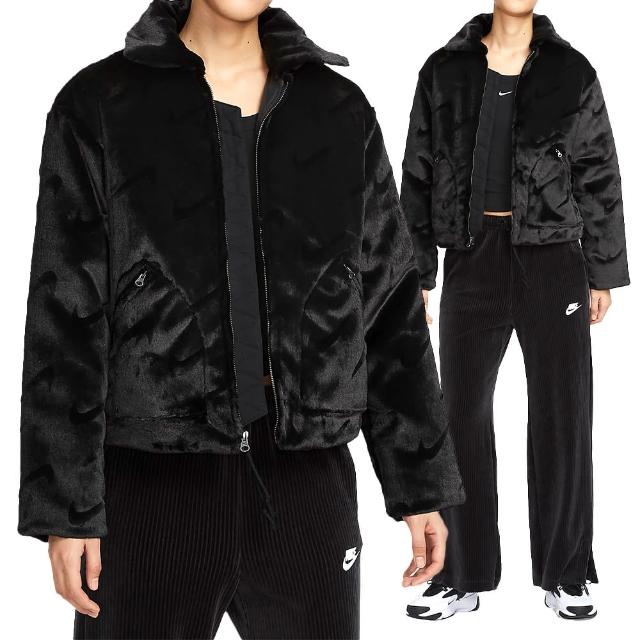【NIKE 耐吉】ESSNTL HBR AOP FUR 女款 黑色 毛絨絨 梭織 口袋 運動 寬鬆 外套 FV8020-010