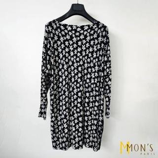 【MON’S】優雅小白花長版針織上衣
