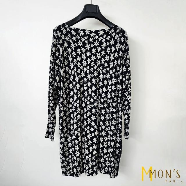 【MON’S】優雅小白花長版針織上衣