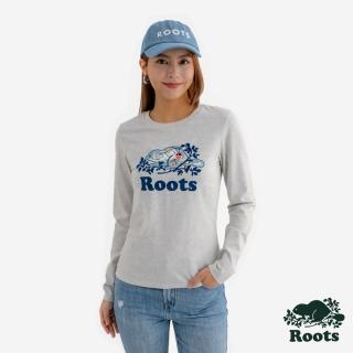 【Roots】Roots女裝- FROSTY COOPER 長袖上衣(白麻灰)