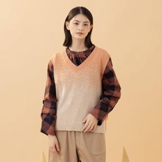【MOSS CLUB】漸層緹花V領無袖針織背心(藍 駝 灰/魅力商品)