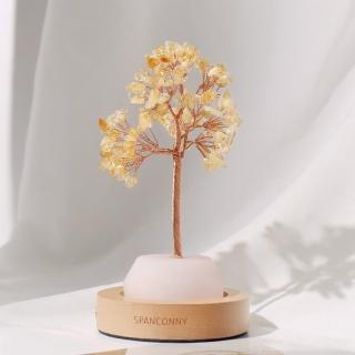 【SPANCONNY 飾品控】聚財開運 l 黃水晶 l 天然水晶許願樹(搭配櫸木燈座 招財招好運)