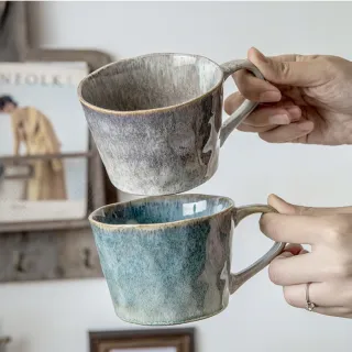 【水波盪漾】復古窯變流光水杯2只裝(情侶杯 陶瓷杯 馬克杯子 咖啡杯 辦公室 兒童 對杯 茶杯 漱口杯)