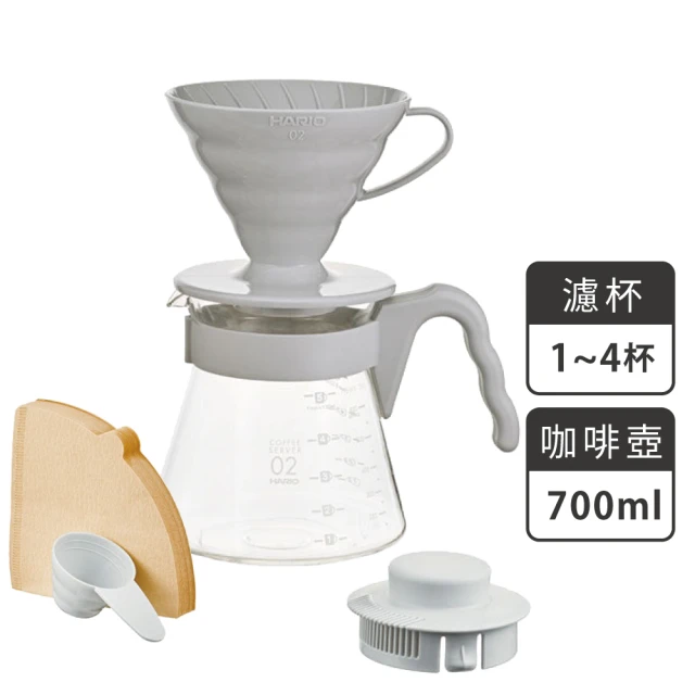 HARIO V60樹脂濾杯咖啡壺組 1~4杯／灰白色(VCSD-02-PGR)